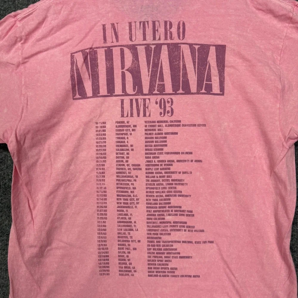 Nirvana Band Tee XL Pink Angel Graphic Acid Wash 1993‎ Concert Shirt Retro NWOT